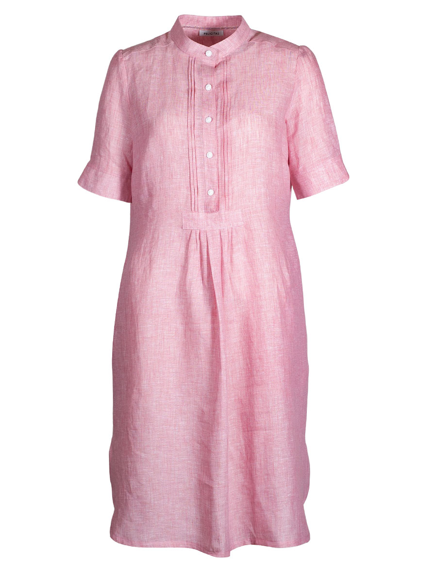 Moser Kleo Leinenkleid, koralle, Kurzarm, hochgeschlossen