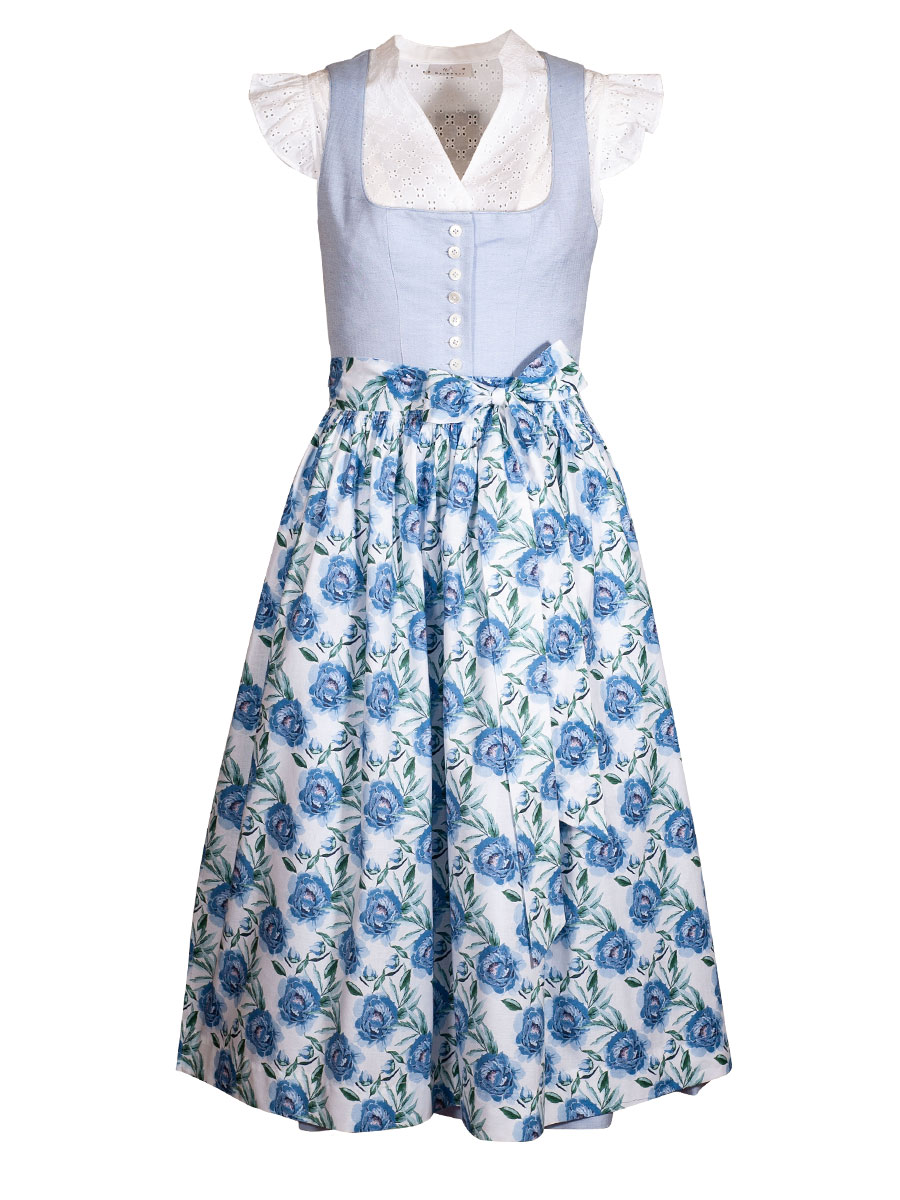 Hammerschmid Pillersee Dirndl, blau, geblümte Schürze, 80lg