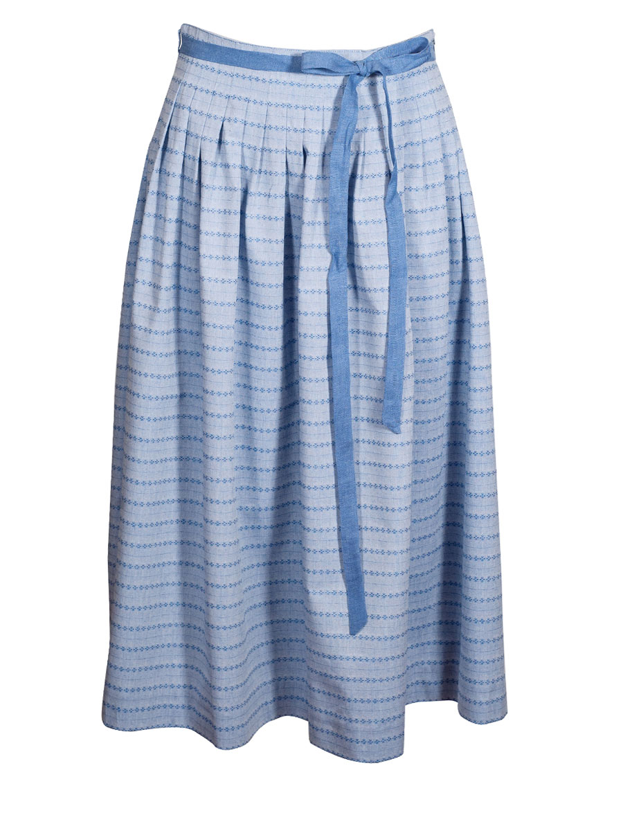 Hammerschmid Damenrock Eichstätt, blau, gemusterter, Ziergürtel mit Schleife