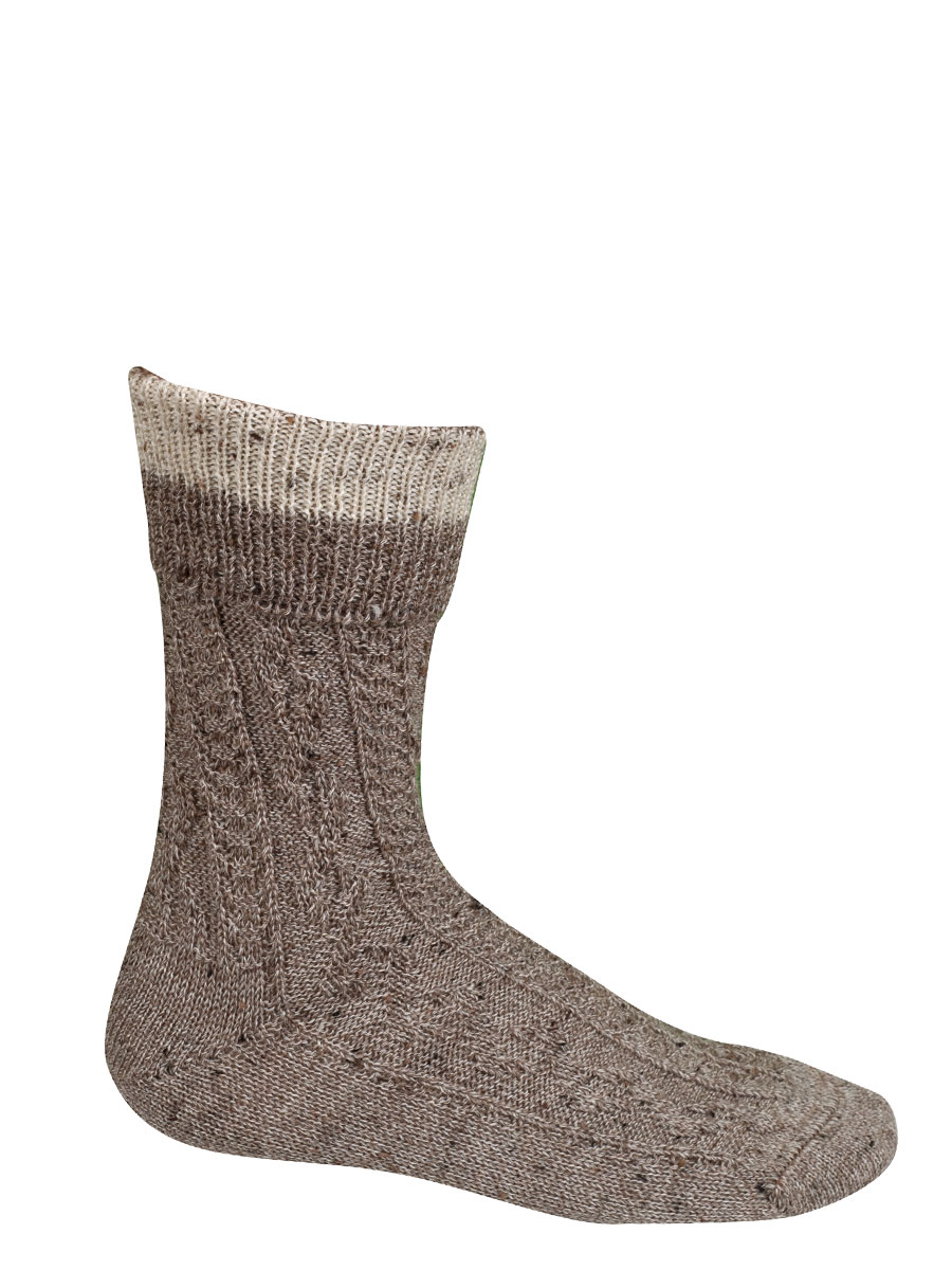 Lusana Trachtensocken mittelbeige, Zopfmuster, Umschlagsocke