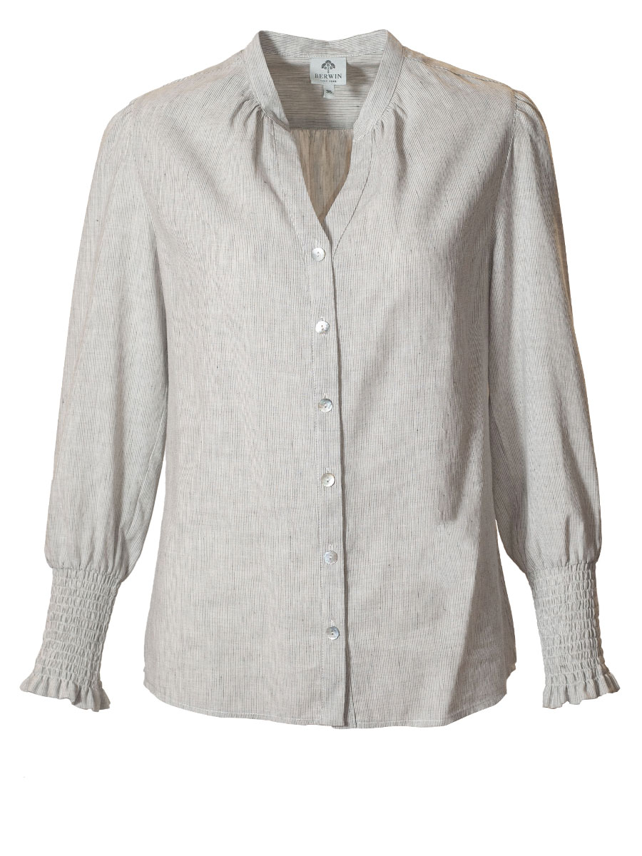 Berwin & Wolff Langarmbluse, gestreift, anthrazit, Gummibündchen