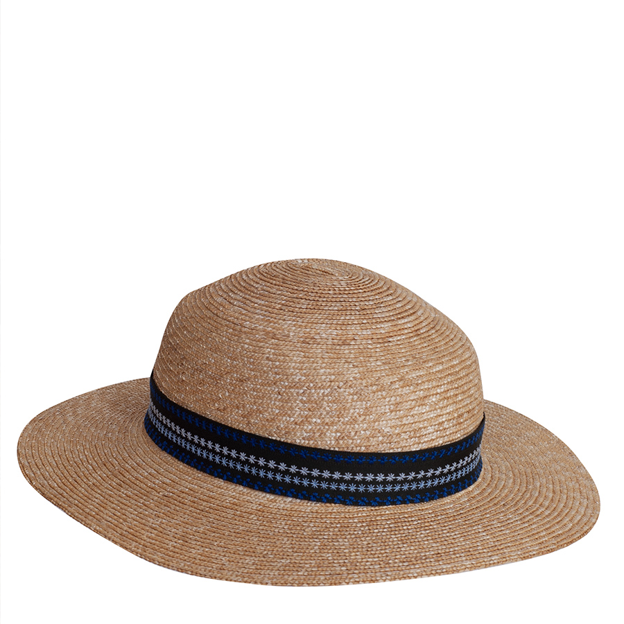 Lembert Strohhut Moni, natur, olivfarbenes Band, blaue Sterne