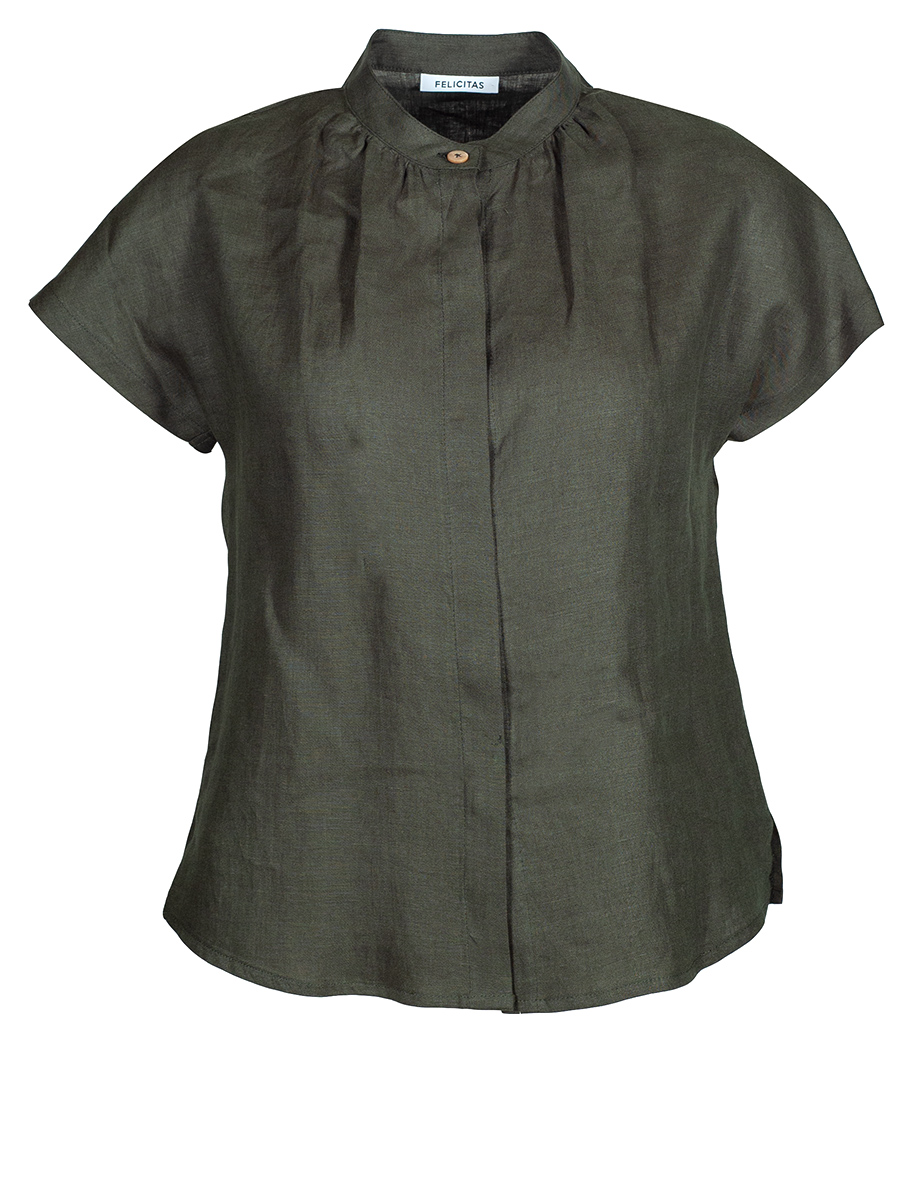 Feli und Hans Leinenbluse Baltrun, kurze Arme, tannengrün