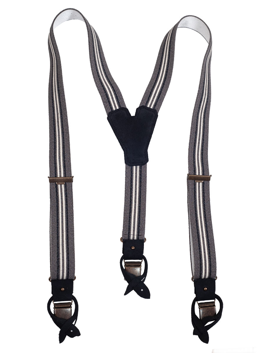 Steiner Hosenträger grau, schwarz gestreift, mit Klips und zum Anknöpfen