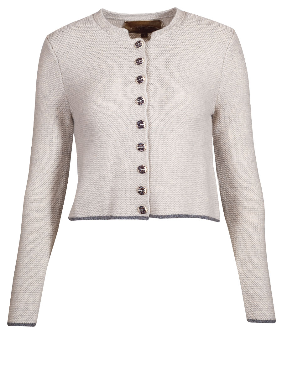 fei scho schee Strickjacke, natural, Einfassung in grau, kurz