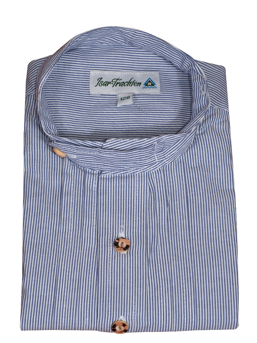 Ederer Kinderhemd, blau gestreift, Pfoad, Stehkragen