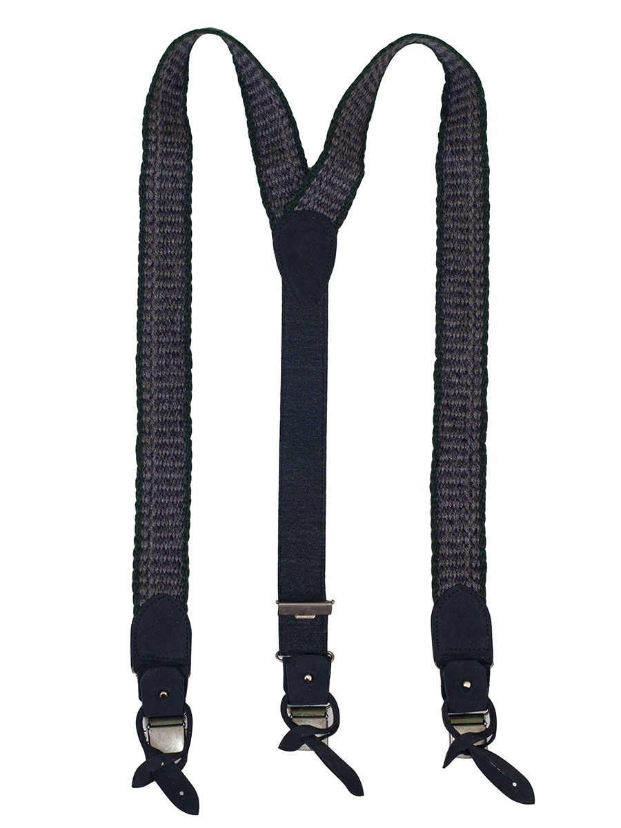 Steiner Hosenträger anthrazit mit grün, gewebter Look, mit Klips und zum Anknöpfen