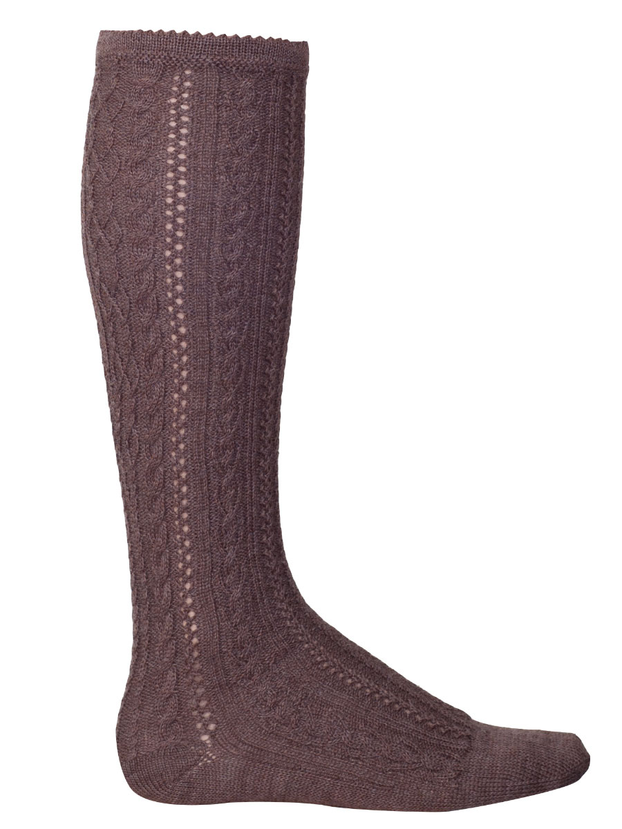 Hammerschmid Kniestrumpf braun, Zopfmuster, Handstrick