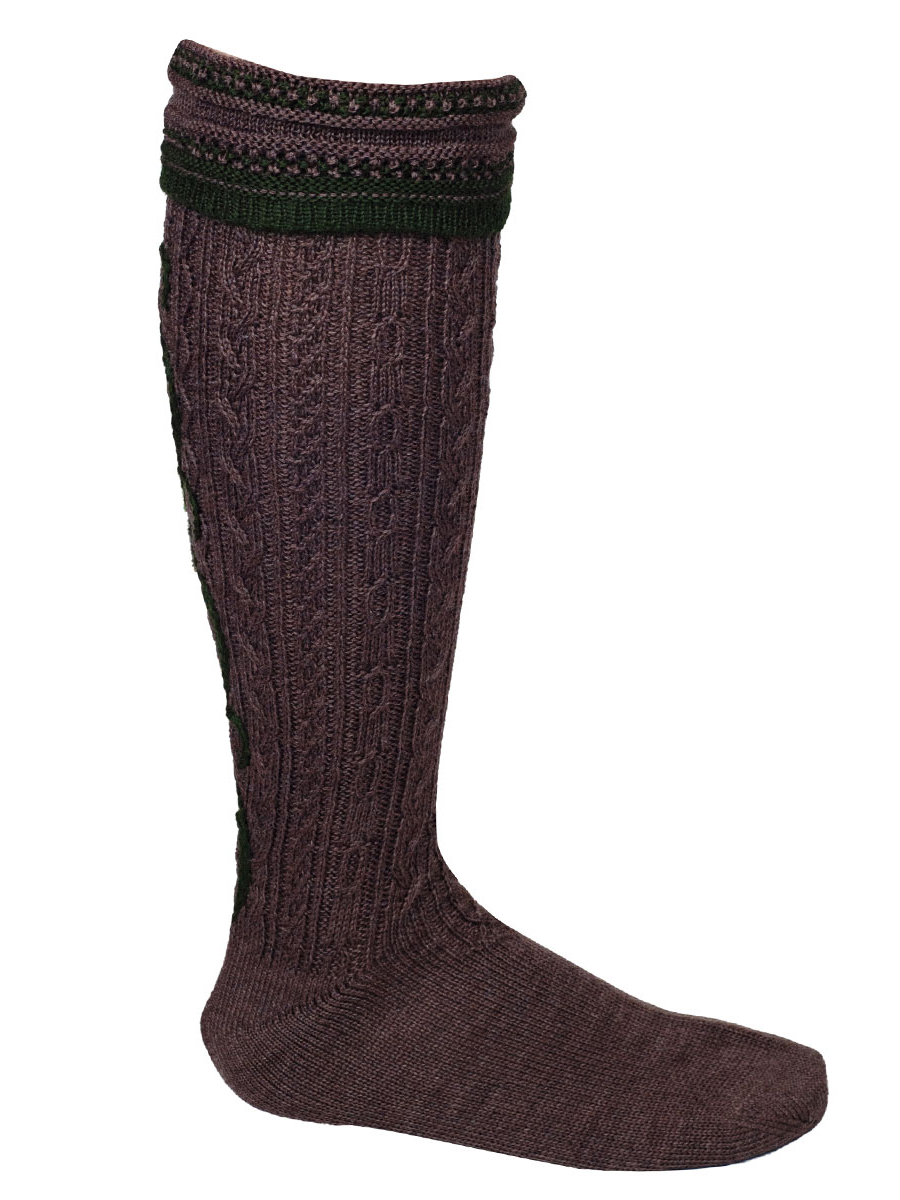 Lusana Umschlagstrumpf mittelbraun mit tanne, Handstrick