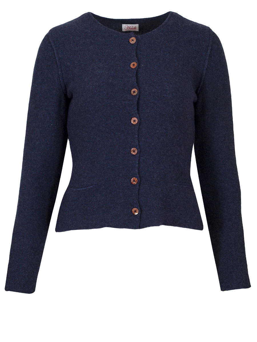 Heidi Strickjacke, jeansblau, Perlmuttknöpfe, glatt gestrickt, fein