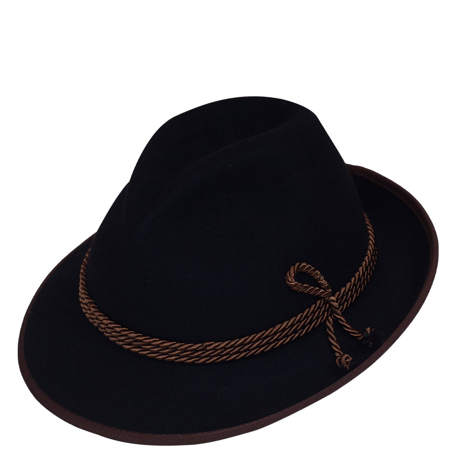 Bayern specials Trachtenhut Wuidara, schwarz, brauner Kordel, braune Einfassung