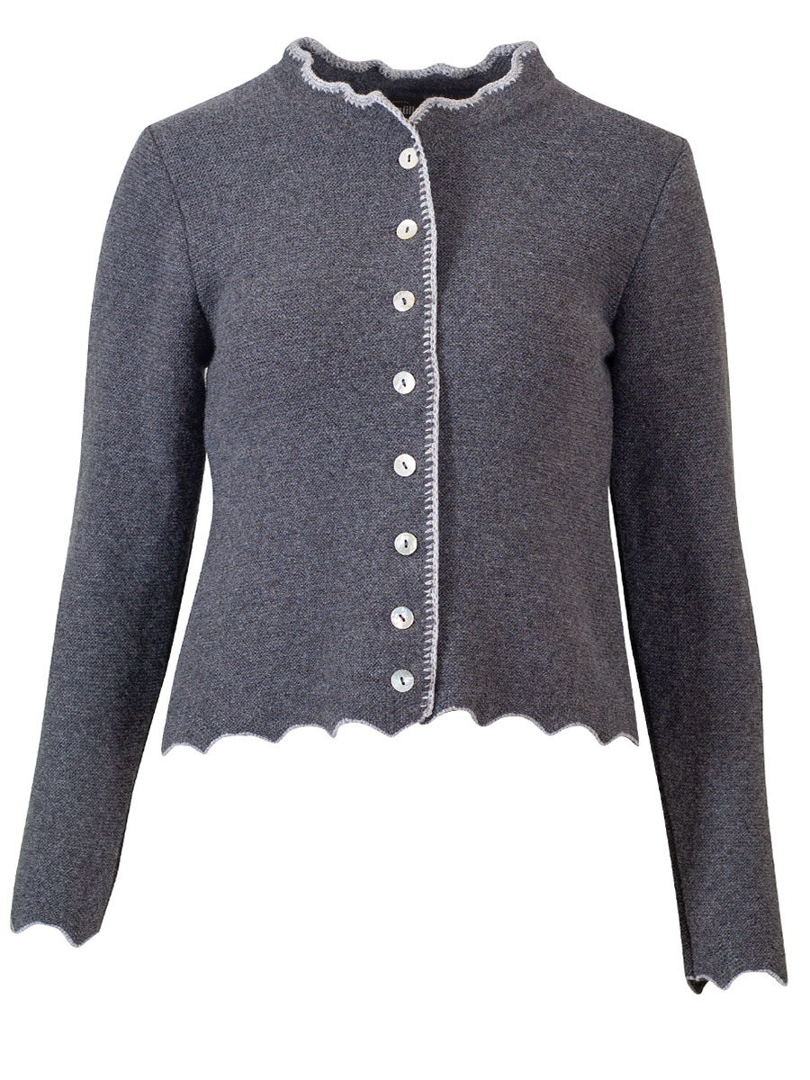 Huber Strickjacke Elina, anthrazit, gewellte Abschlüsse in silbergrau