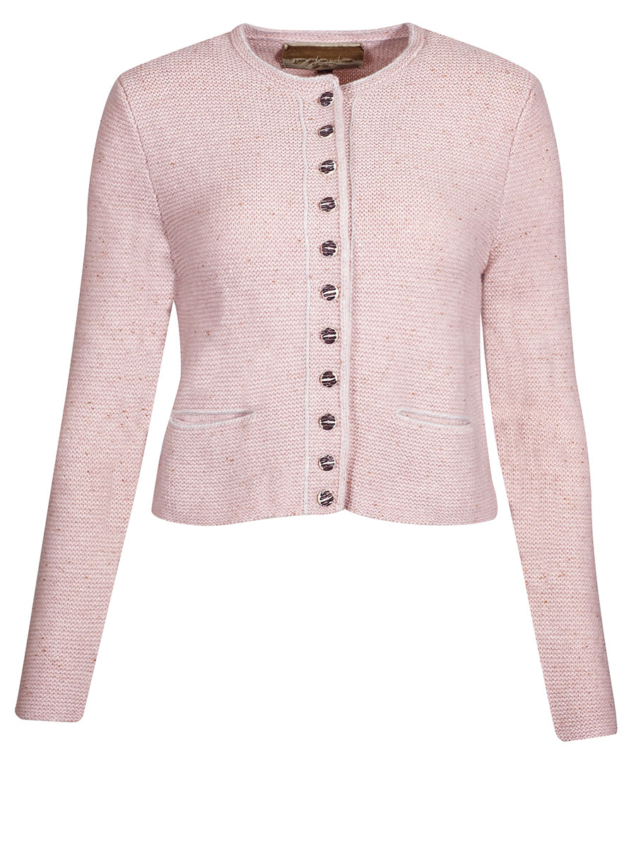 fei scho schee Strickjacke, rose, Einfassung in ecrue, kurz