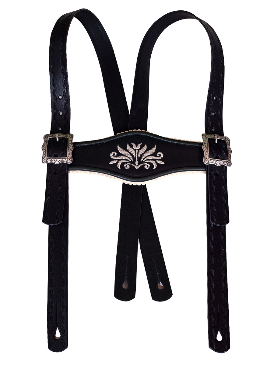 Töpfer Stegträger schwarz, weiße Stickerei