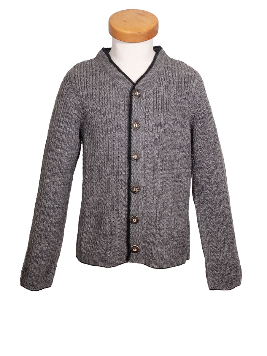 Hammerschmid Seeon Strickjacke, Jungen, hellgrau, grüne Einfassung