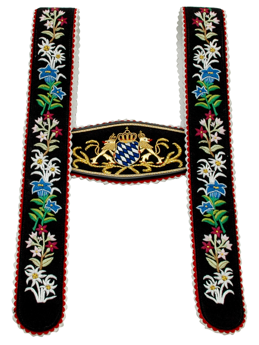 Träger Werdenfels handgestickt, schwarz, Löwe