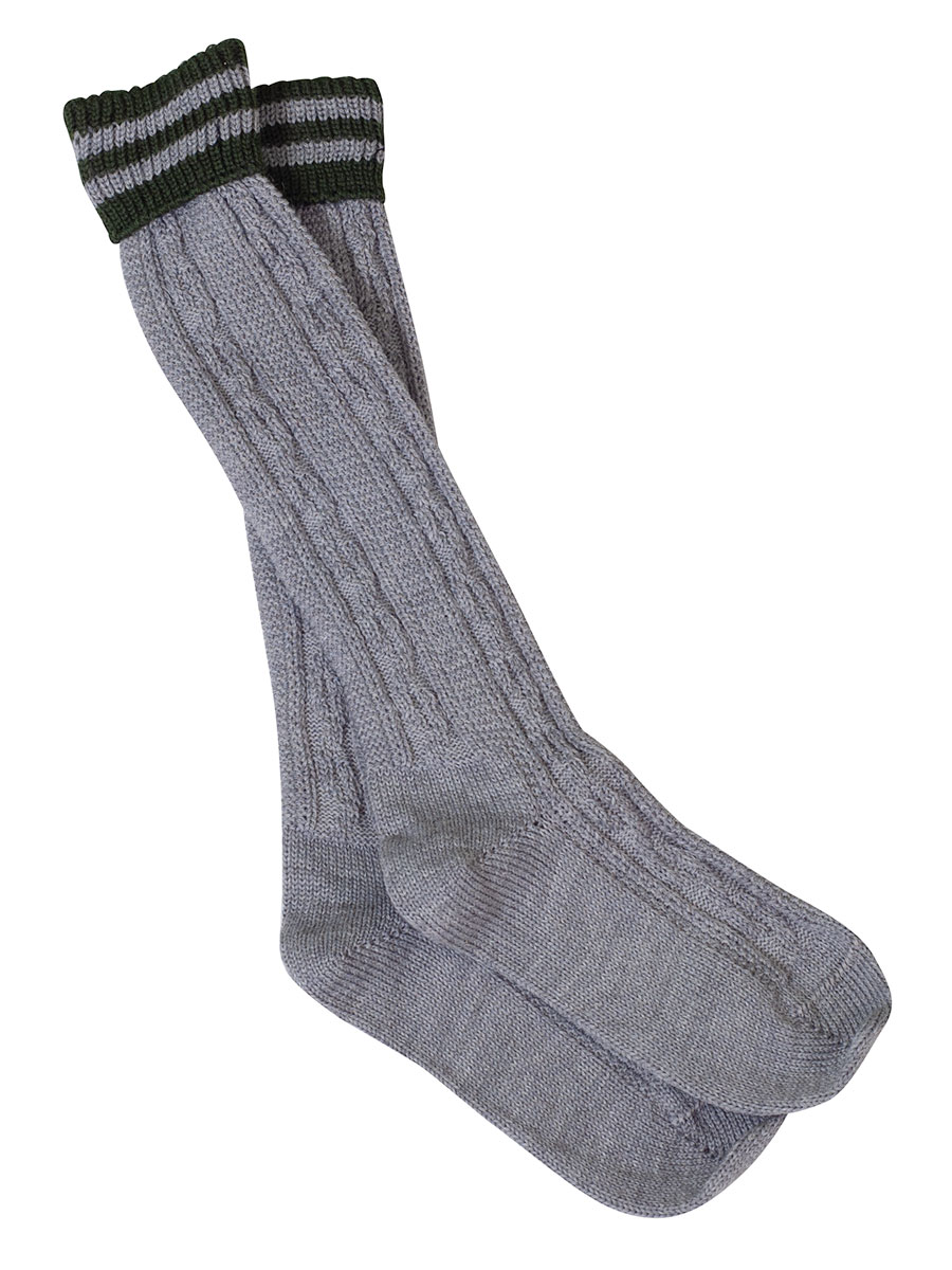 Lusana Umschlag-Kniestrumpf, Buben, mittelgrau, Zopfmuster