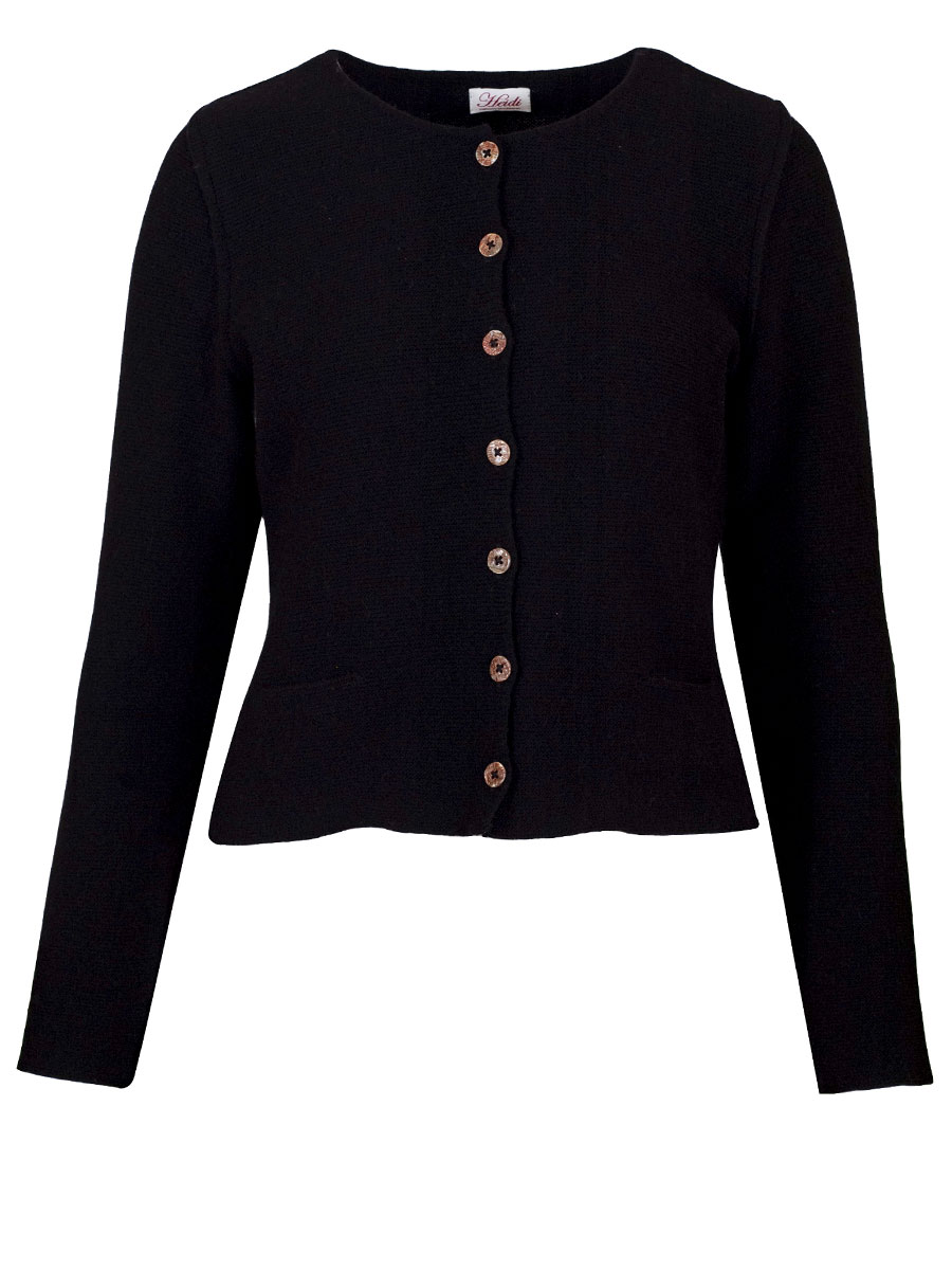 Heidi Strickjacke, schwarz, Perlmuttknöpfe, glatt gestrickt, fein