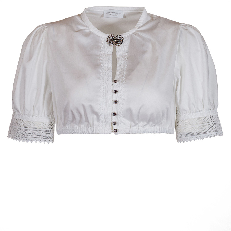 Anno Domini Design Dirndlbluse Indra, weiß, Spitze, hochgeschlossen, Schließe
