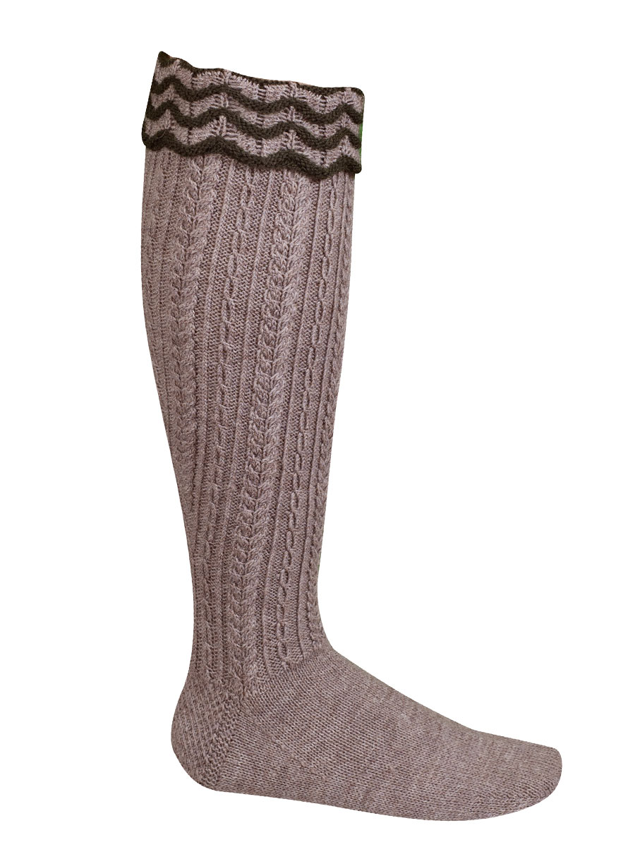 hausg'macht Umschlagstrumpf Werdenfels, hellbraun-lodengrün, handgefertigt