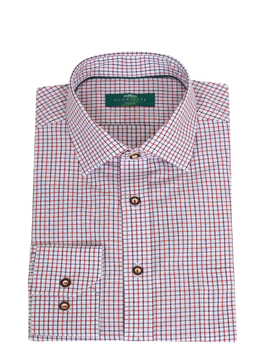 Gloriette Herrenhemd, rot-orange kariert, Liegekragen, durchgeknöpft