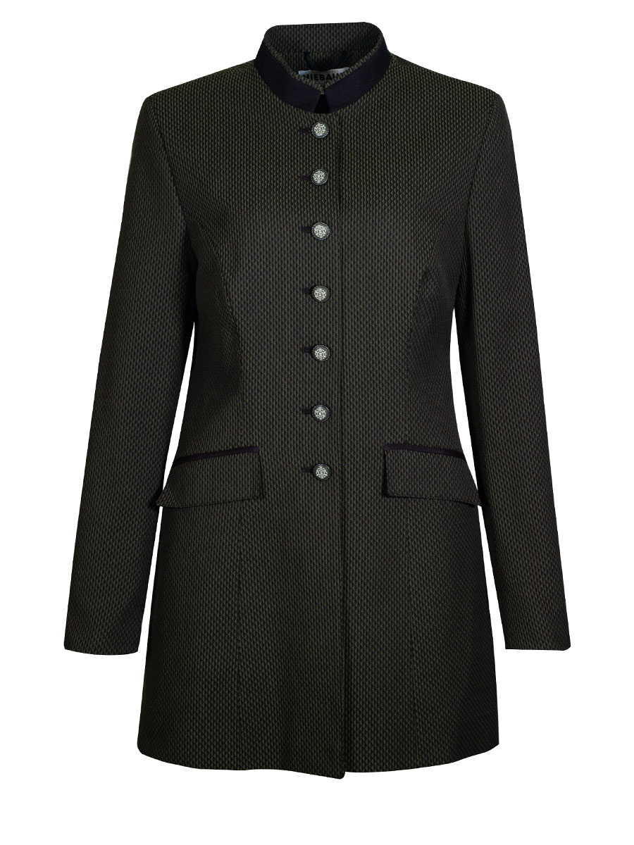 Hiebaum Gehrock grün-schwarz gemustert, Stehkragen