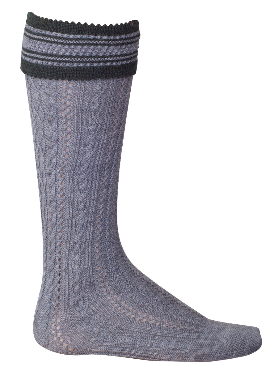 Hammerschmid Umschlagstrumpf grau mit tanne, Zopfmuster, Handstrick