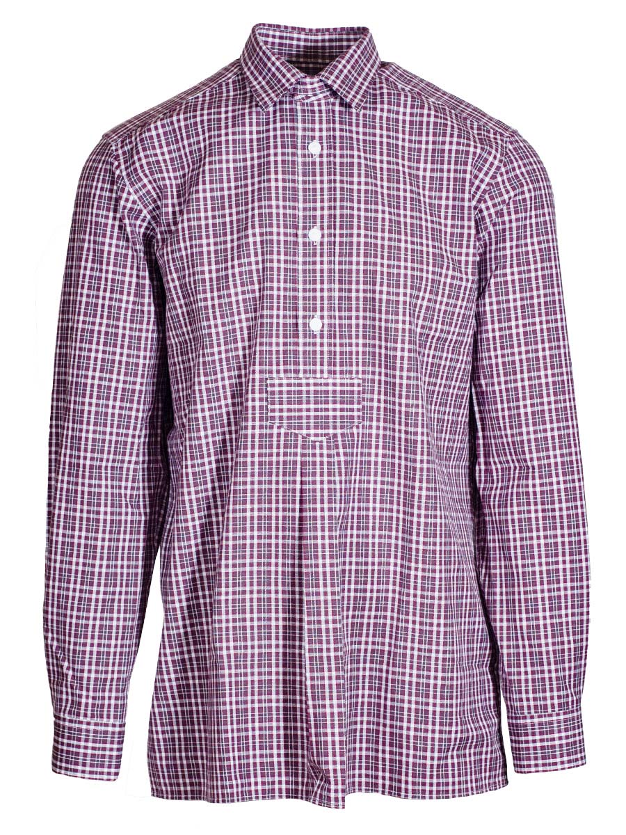 Waldorff Trachtenhemd, rot-grau, kariert, Pfoad, Liegekragen