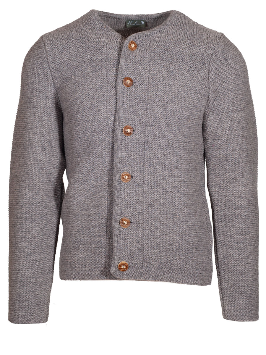 Huber Strickjacke Gerhard, steingrau, Hirschhornknöpfe