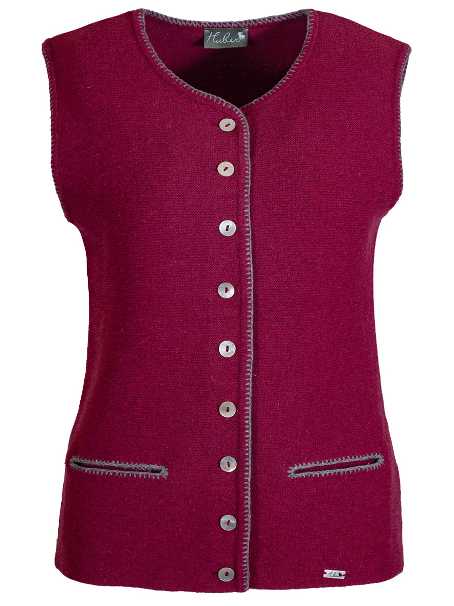 Huber Strickweste Freyi, beere, graue Einfassung