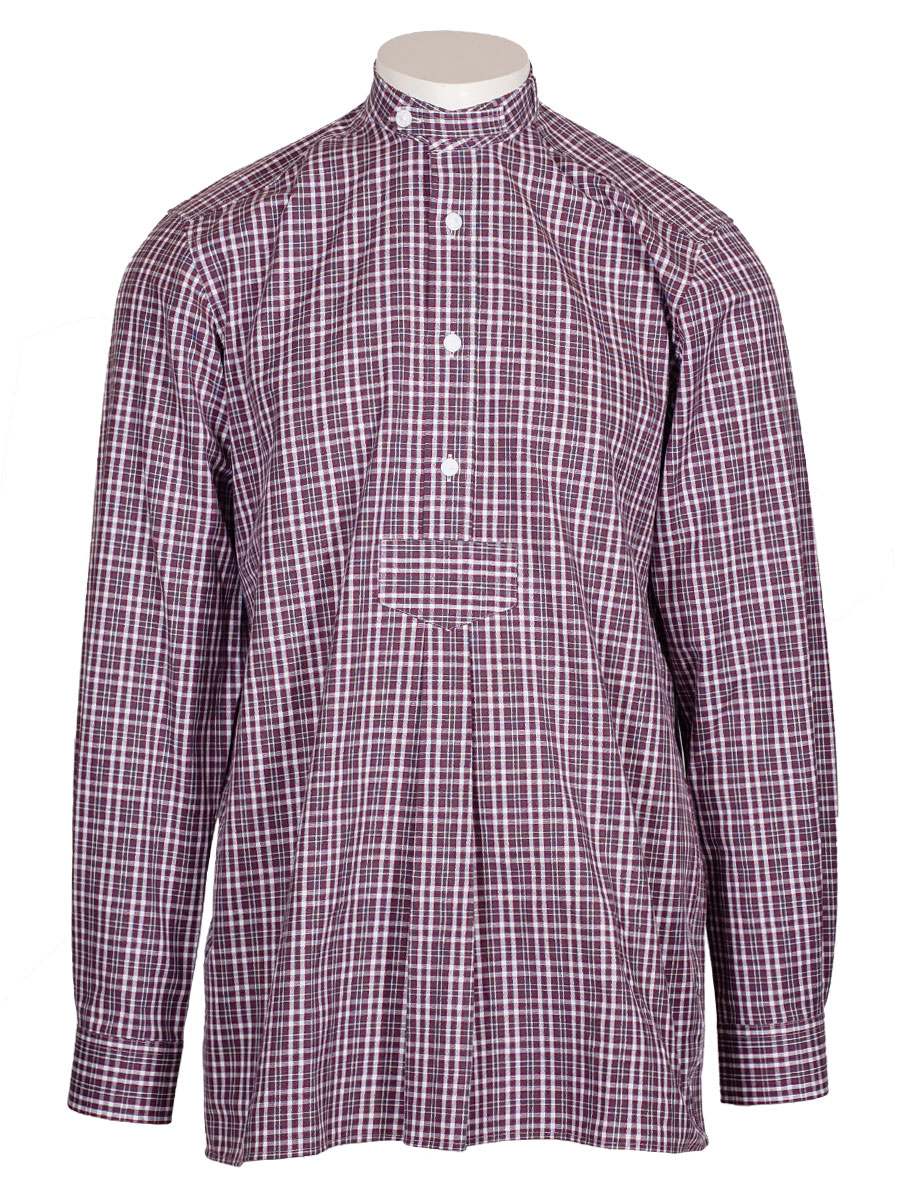 Waldorff Trachtenhemd, rot-grau, kariert, Pfoad, Stehkragen