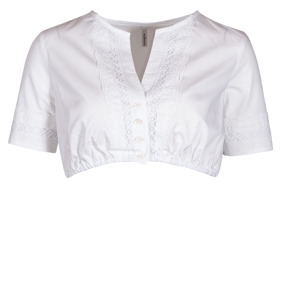 Wallmann Dirndlbluse, weiß, Spitzenaufsatz, Kurzarm
