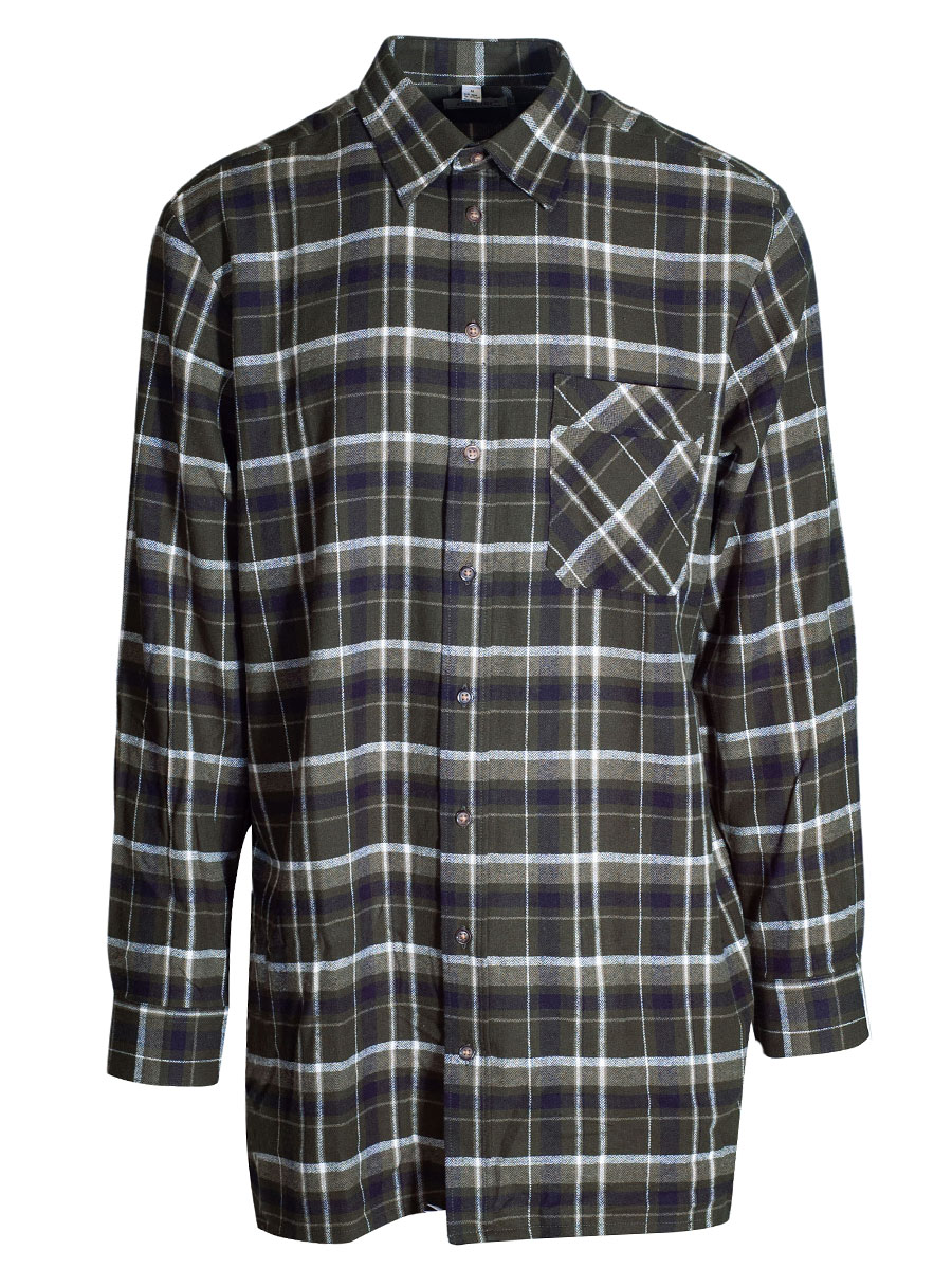 Orbis Flanellhemd, oliv-marine, kariert, Liegekragen, durchgeknöpft