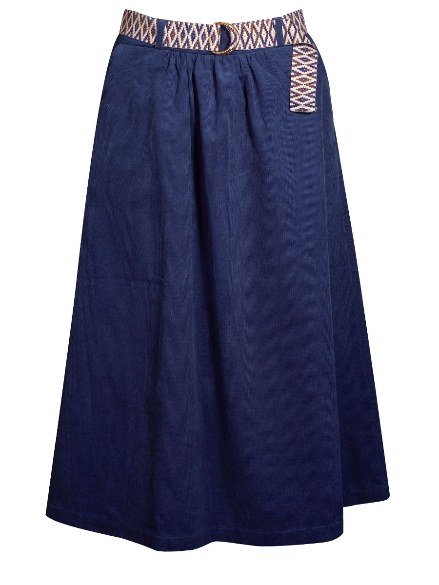 Farm um's Herz Cordrock, jeansblau, Bastgürtel