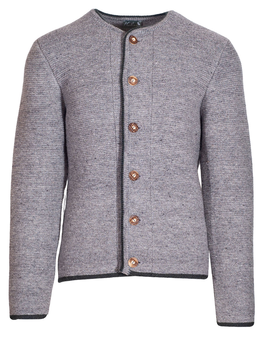 Huber Strickjacke Gerhard, grau mit tanne, Hirschhornknöpfe