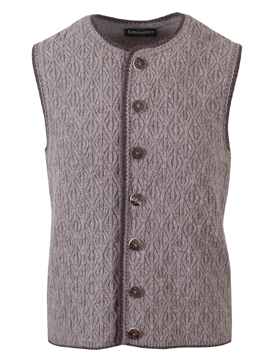 hausg'macht Strickweste Fridolin schlamm, Rautenmuster, Hirschhornknöpfe