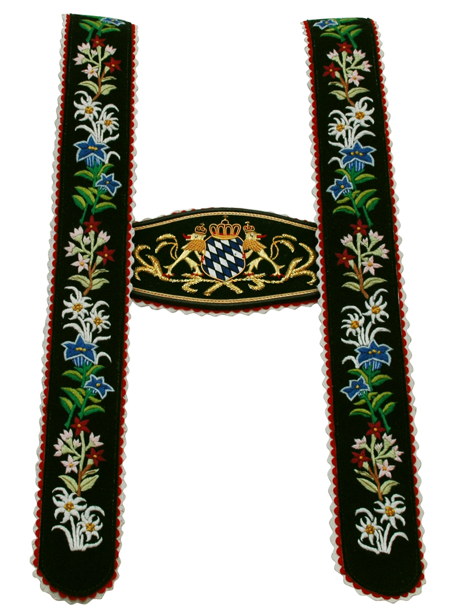 Träger Werdenfelse handgestickt, Löwe, grün