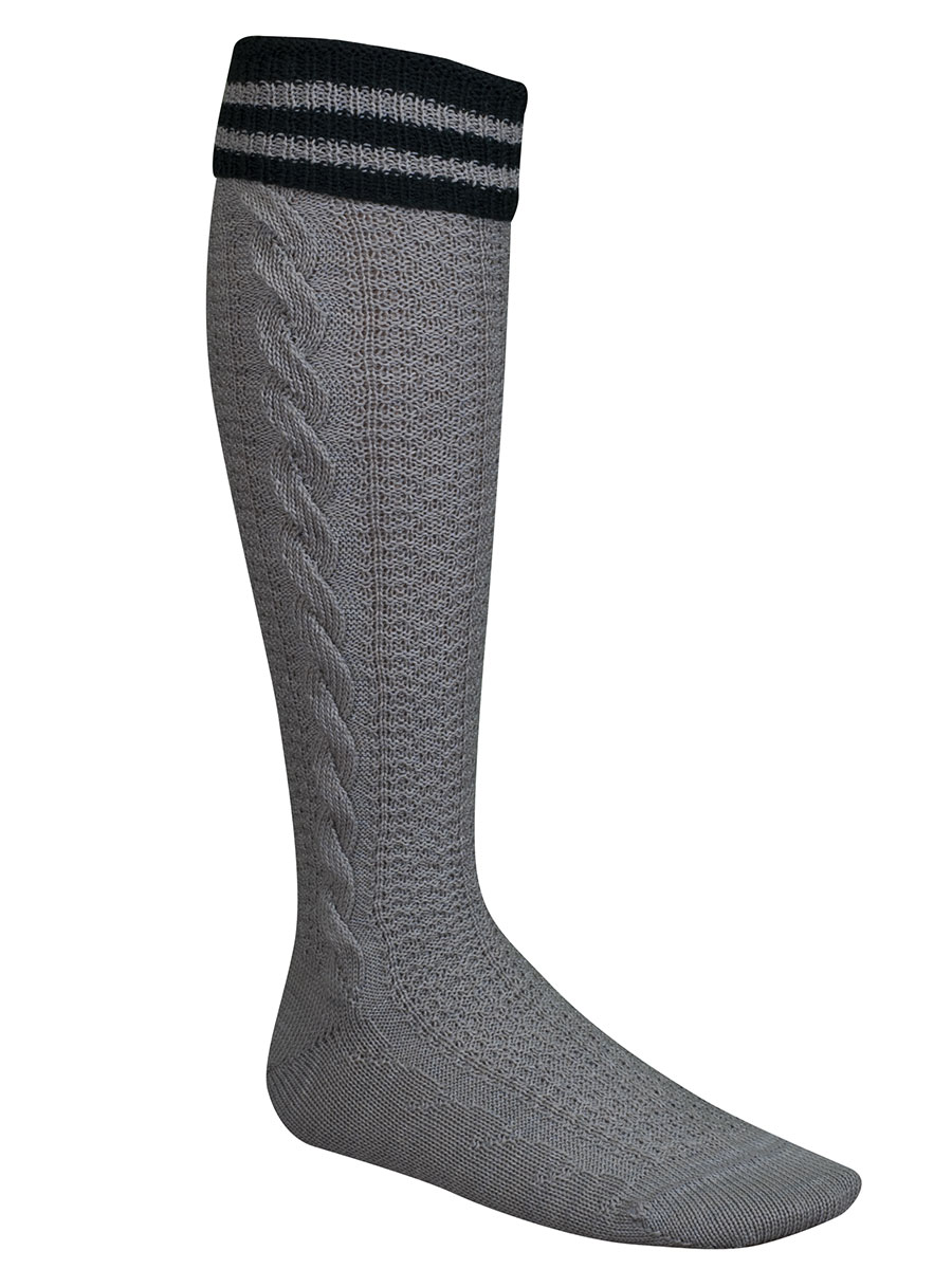 Lusana Umschlagstrumpf grau mit tanne, mit Zöpfe