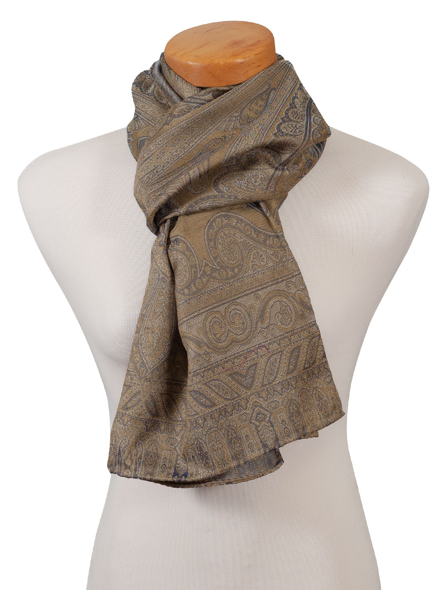 Flemmich Seidenschal 677 beige-blau, Paisleymuster gewebt