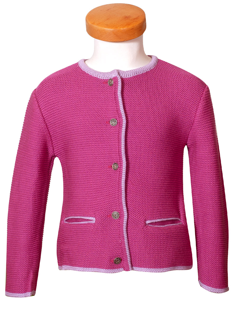 Ederer Kinder-Strickjacke himbeere, altrosa eingefasst, Mädchen