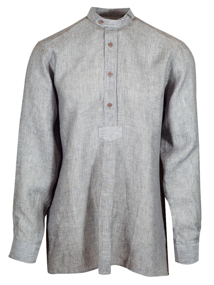 Waldorff Leinenhemd, grün, Pfoad, Stehkragen