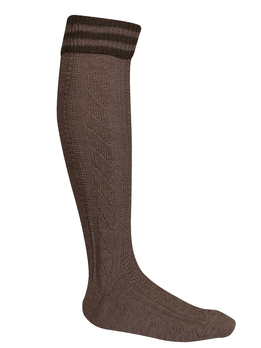 Lusana Umschlagstrumpf braun-oliv, mit Zöpfe