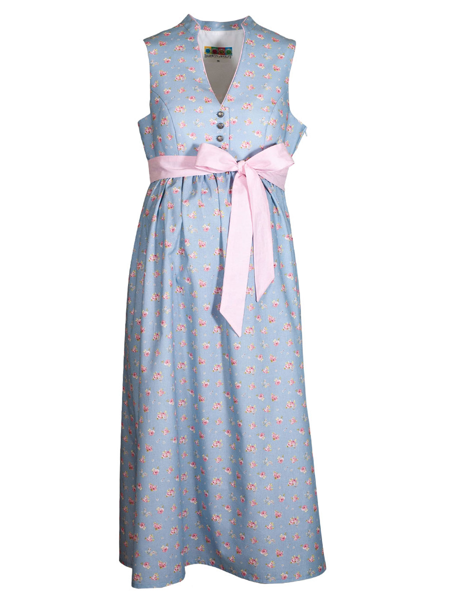 Berwin & Wolff Umstandsdirndl hellblau, geblümt, rosa Schleifenband