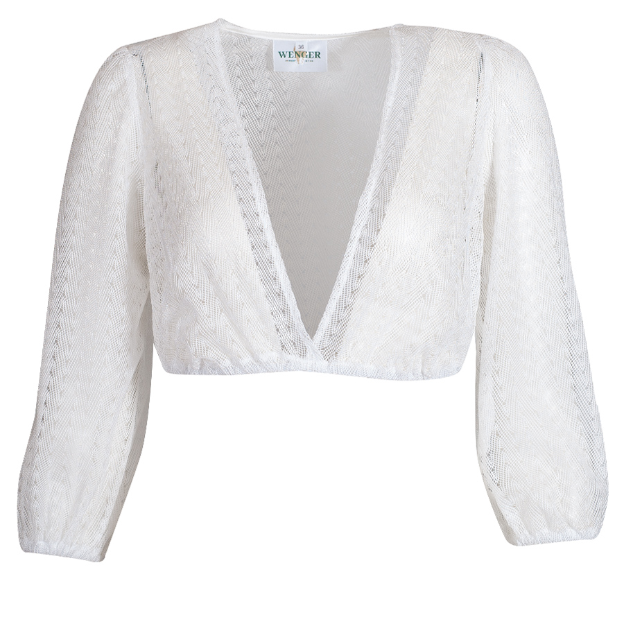 Wenger Dirndlbluse Antonia ecrue, V-Ausschnitt, feine Spitze, 3/4-Arm