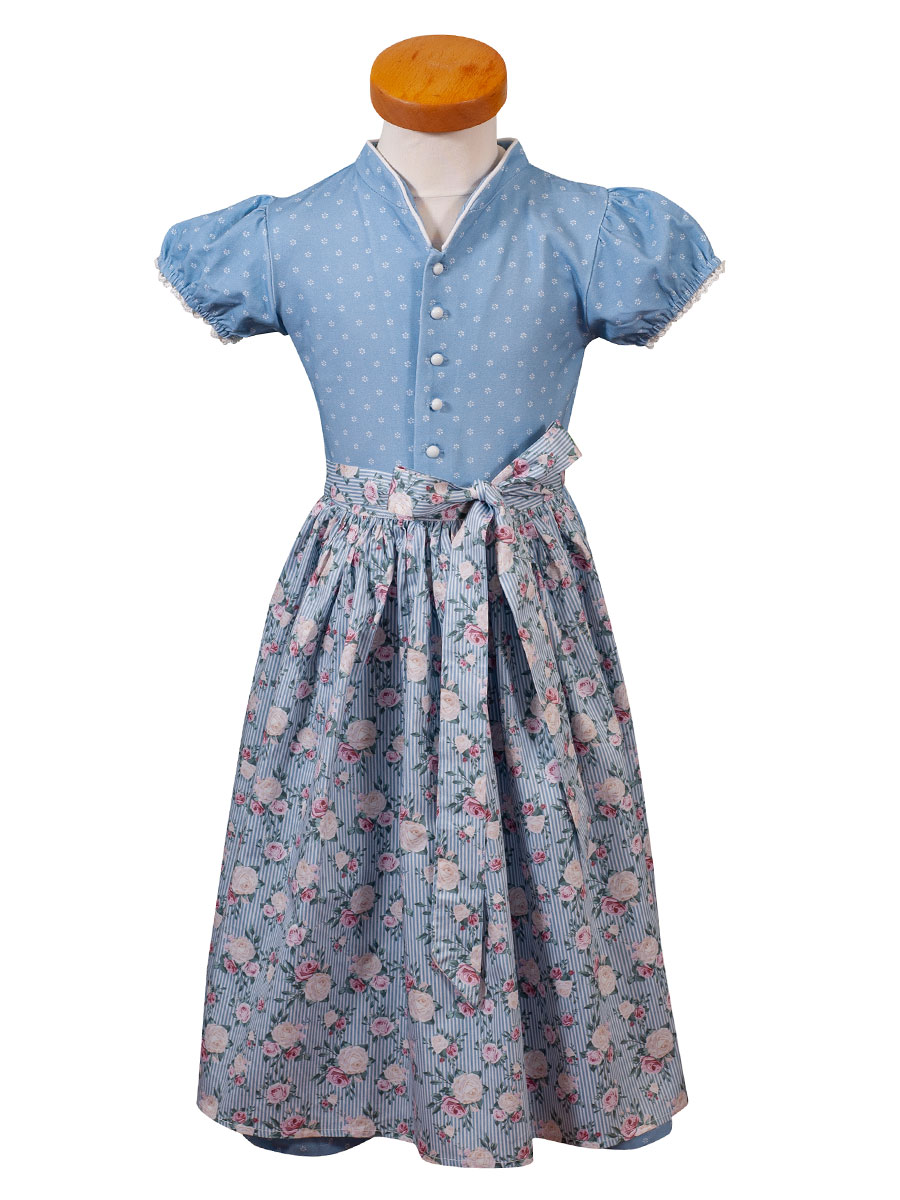 Mogo Madrisa Mädchendirndl, hellblau mit Rosen, Stretch