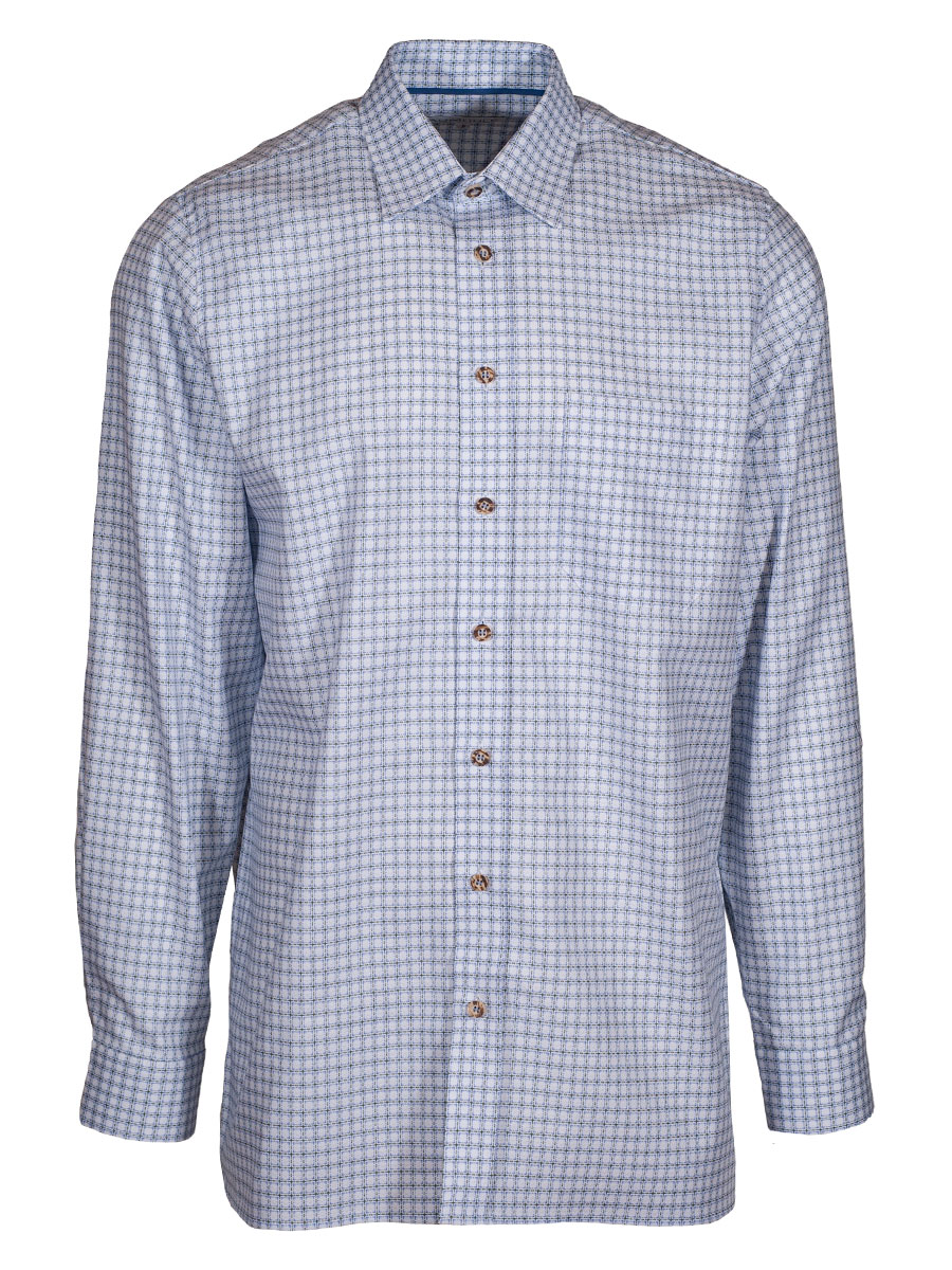 Waldorff Trachtenhemd, hellblau-grün, kariert, durchgeknöpft, Liegekragen