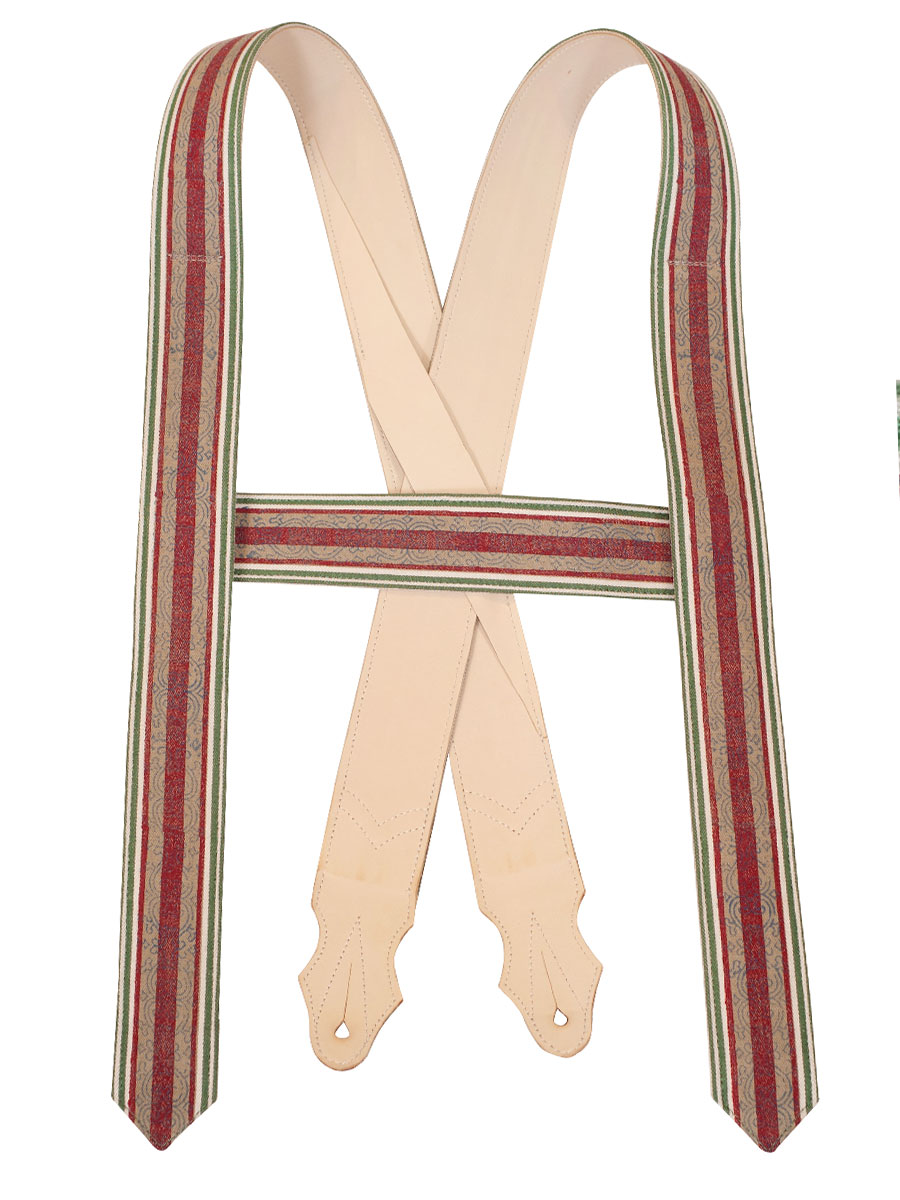 hausg'macht Träger Handdruck tanne-rot-oliv, ohne Zacken