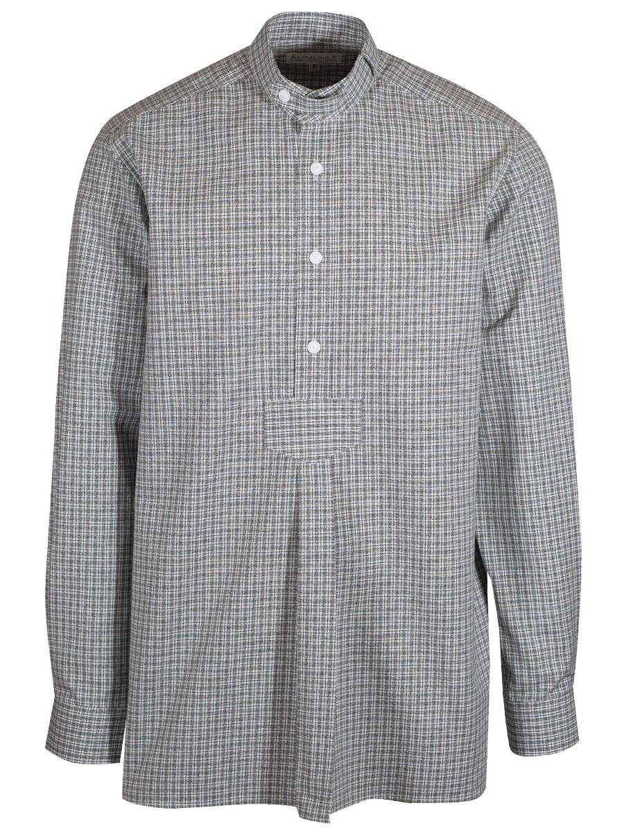 Waldorff Trachtenhemd, grün-grau, kariert, Pfoad, Stehkragen