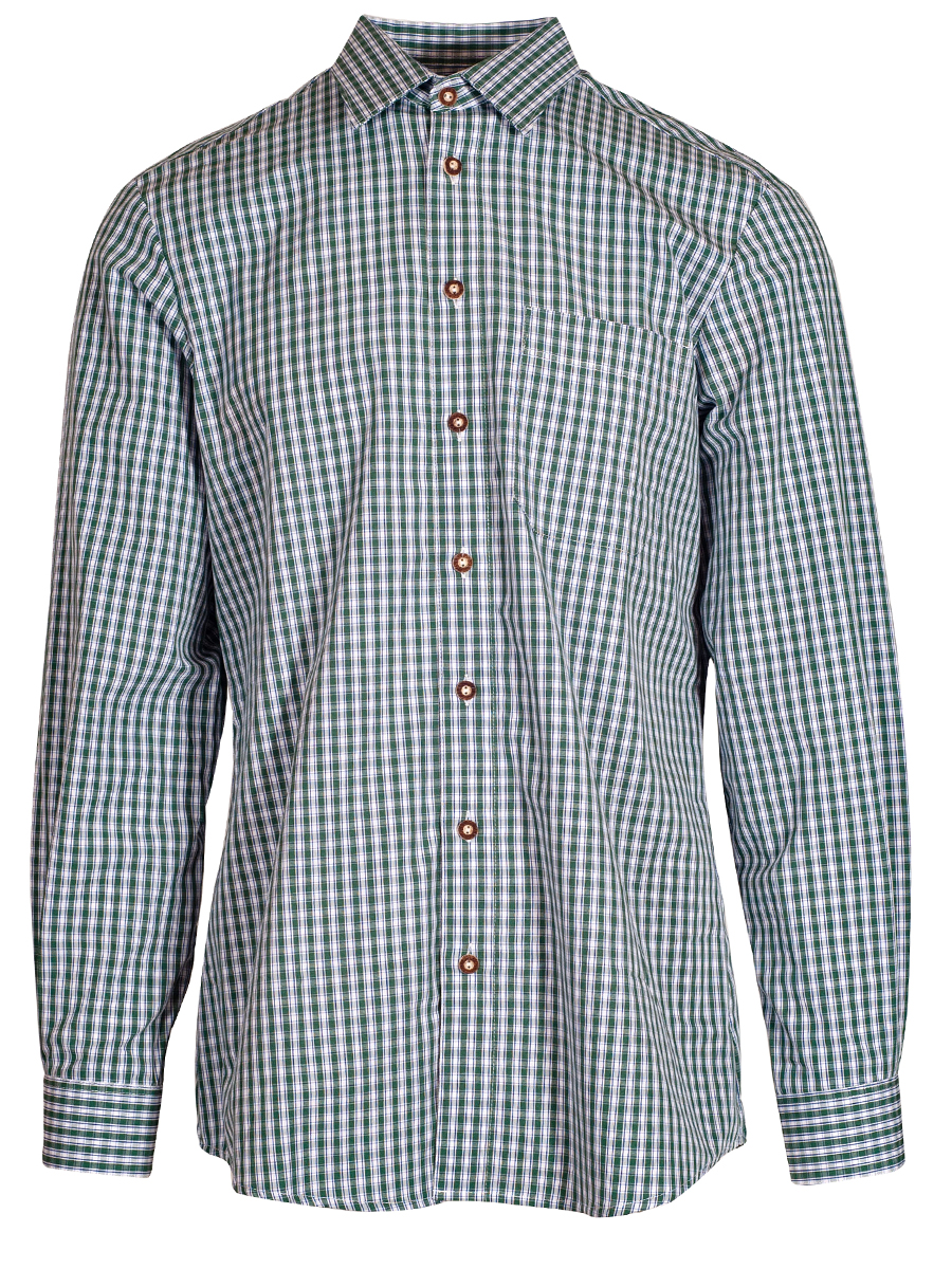 Arzberger Herrenhemd, grün-blau, kariert, Liegekragen, durchgeknöpft, Slim