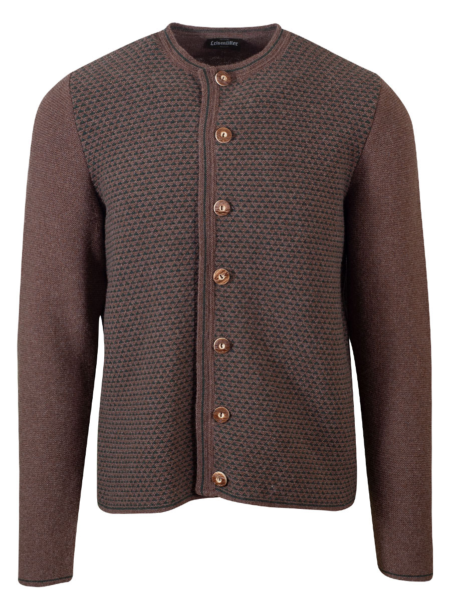 hausg'macht Strickjanker Sepp braun, leicht, grün gemustert